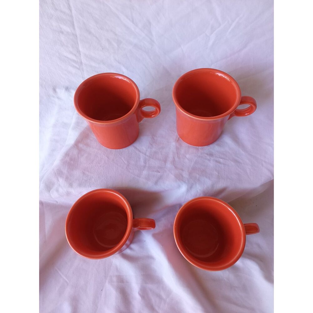 Set of 4 Retired Fiestaware Orange O Ring Handle Mugs Homer Laughlin